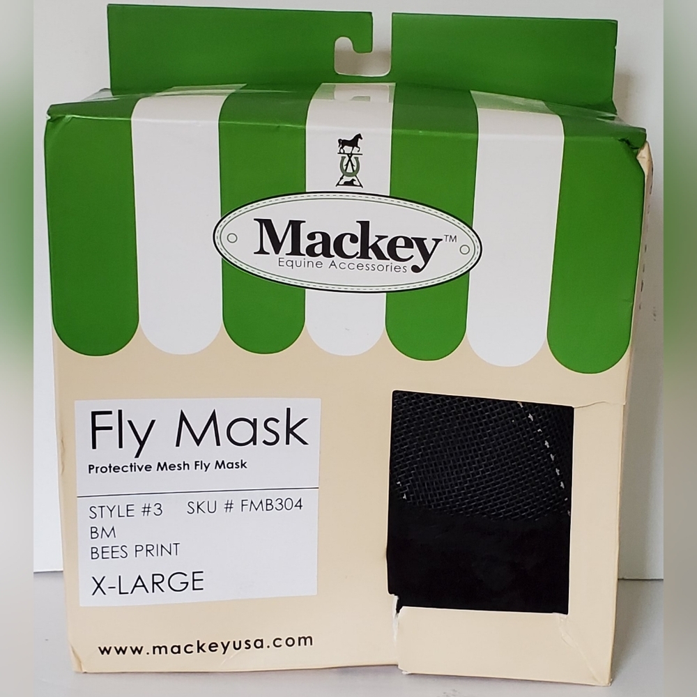 Mackey Bee Mine Fly Mask for Horses w/Fleece Binding Protection - Size XL - New